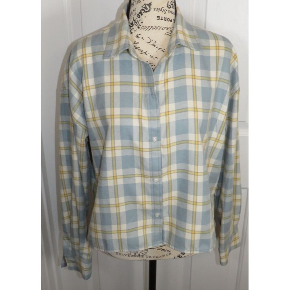 Tuckernuck Blue Plaid Jasper Cropped Flannel Top Women's Size Medium